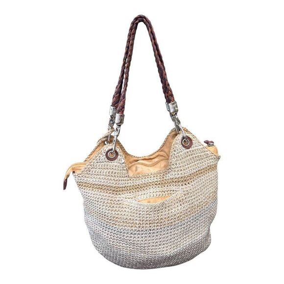 The Sak Indio Handwoven Straw Shoulder Bag Braided Leather Straps Purse Crochet - Picture 3 of 12